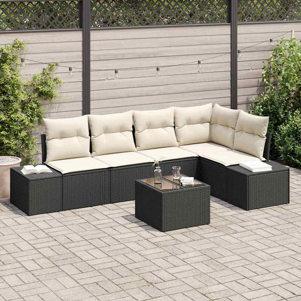 Tuin Sofa Set 6 Pcs Poly Rattan, Poedergecoat Staal