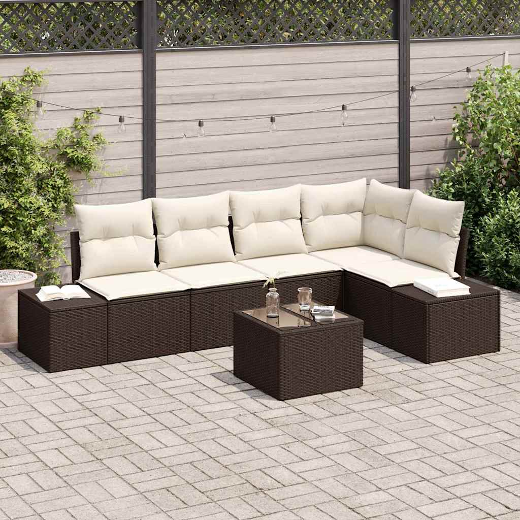 Tuin Sofa Set 6 Pcs Poly Rattan, Poedergecoat Staal