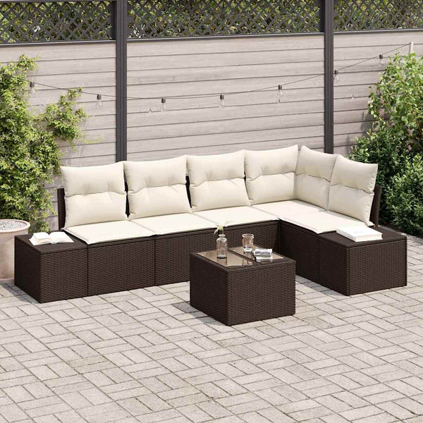 Tuin Sofa Set 6 Pcs Poly Rattan, Poedergecoat Staal