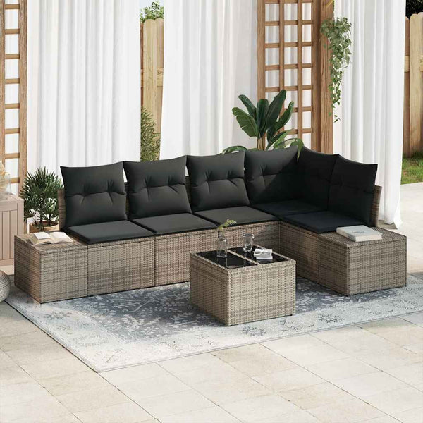 Tuin Sofa Set 6 Pcs Poly Rattan, Poedergecoat Staal