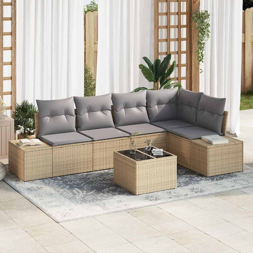 Tuin Sofa Set 6 Pcs Poly Rattan, Poedergecoat Staal