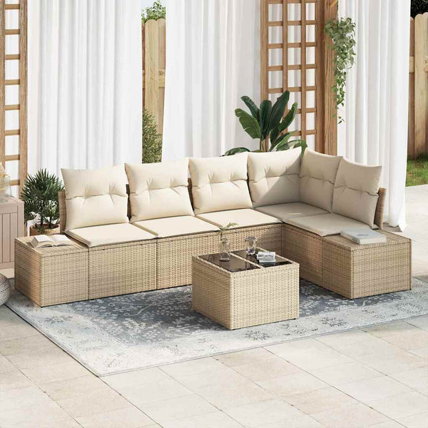 Tuin Sofa Set 6 Pcs Poly Rattan, Poedergecoat Staal