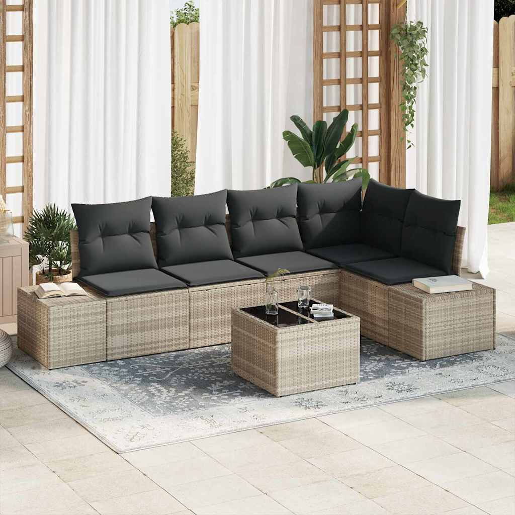 Tuin Sofa Set 6 Pcs Poly Rattan, Poedergecoat Staal