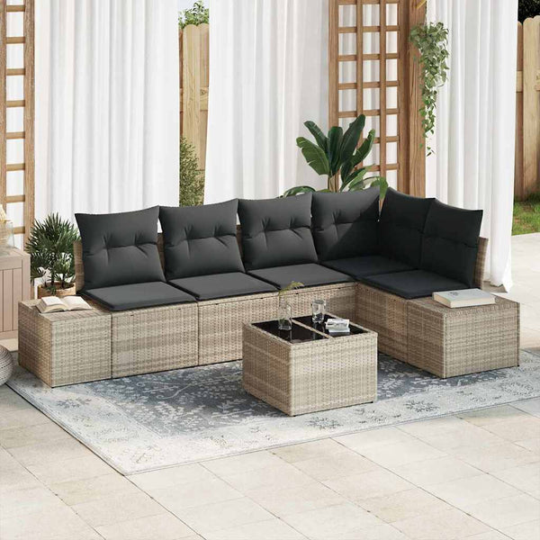 Tuin Sofa Set 6 Pcs Poly Rattan, Poedergecoat Staal