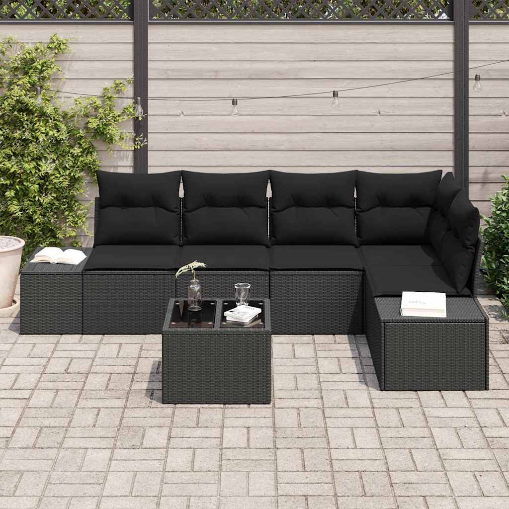 Tuin Sofa Set 6 Pcs Poly Rattan, Poedergecoat Staal