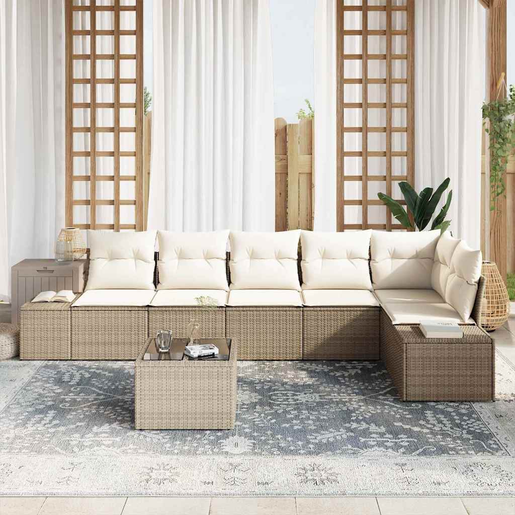Tuin Sofa Set Met Kussen Met Opslag 7 Pcs En Crème