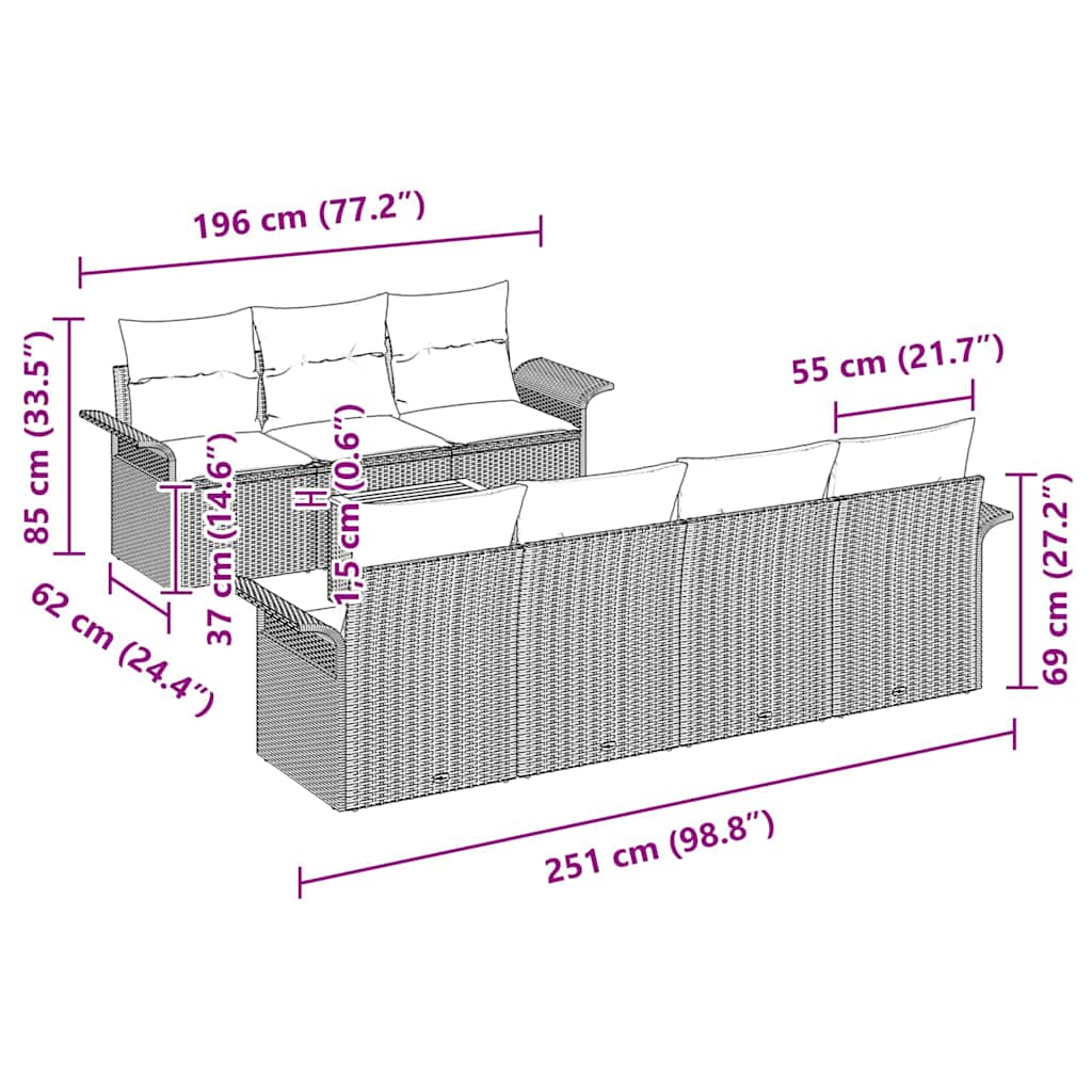 Tuin Sofa Set Met Kussen 8 Pcs En Crème 55 X 55 X 37 Cm