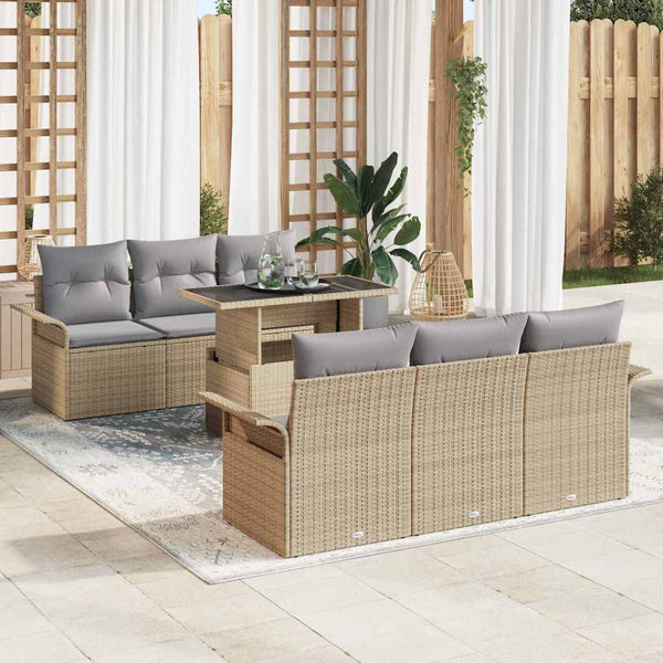 Tuin Sofa Set Met Kussen Met Opslag 7 Pcs Poly Riet