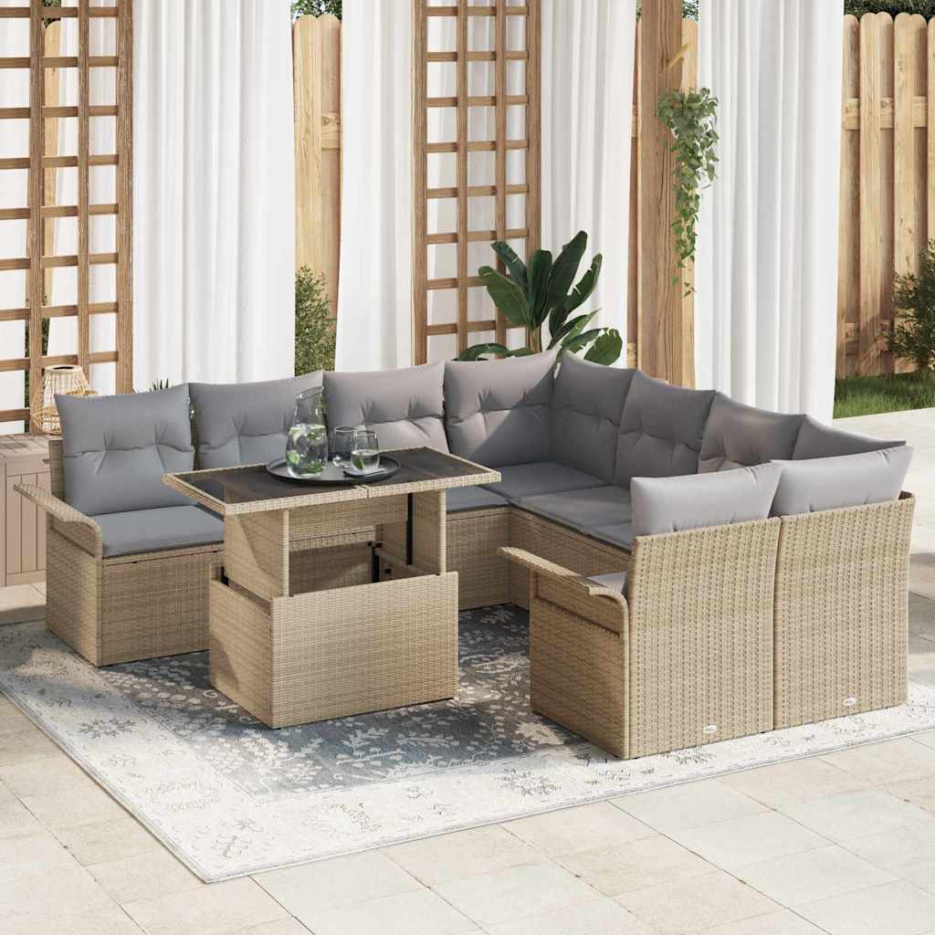 Tuin Sofa Set Met Kussen Met Opslag 9 Pcs Poly Riet