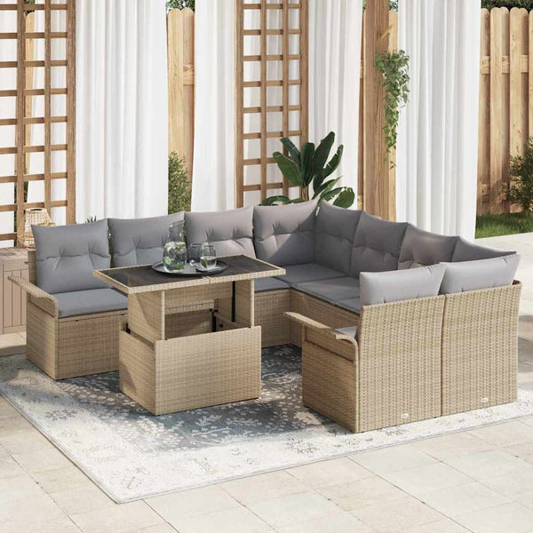 Tuin Sofa Set Met Kussen Met Opslag 9 Pcs Poly Riet