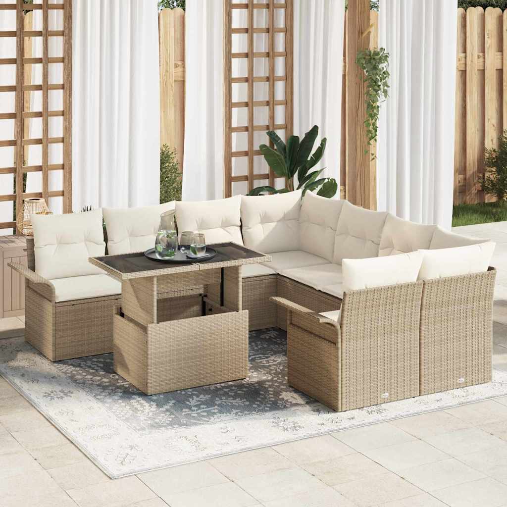 Tuin Sofa Set Met Kussen Met Opslag 9 Pcs Poly Riet