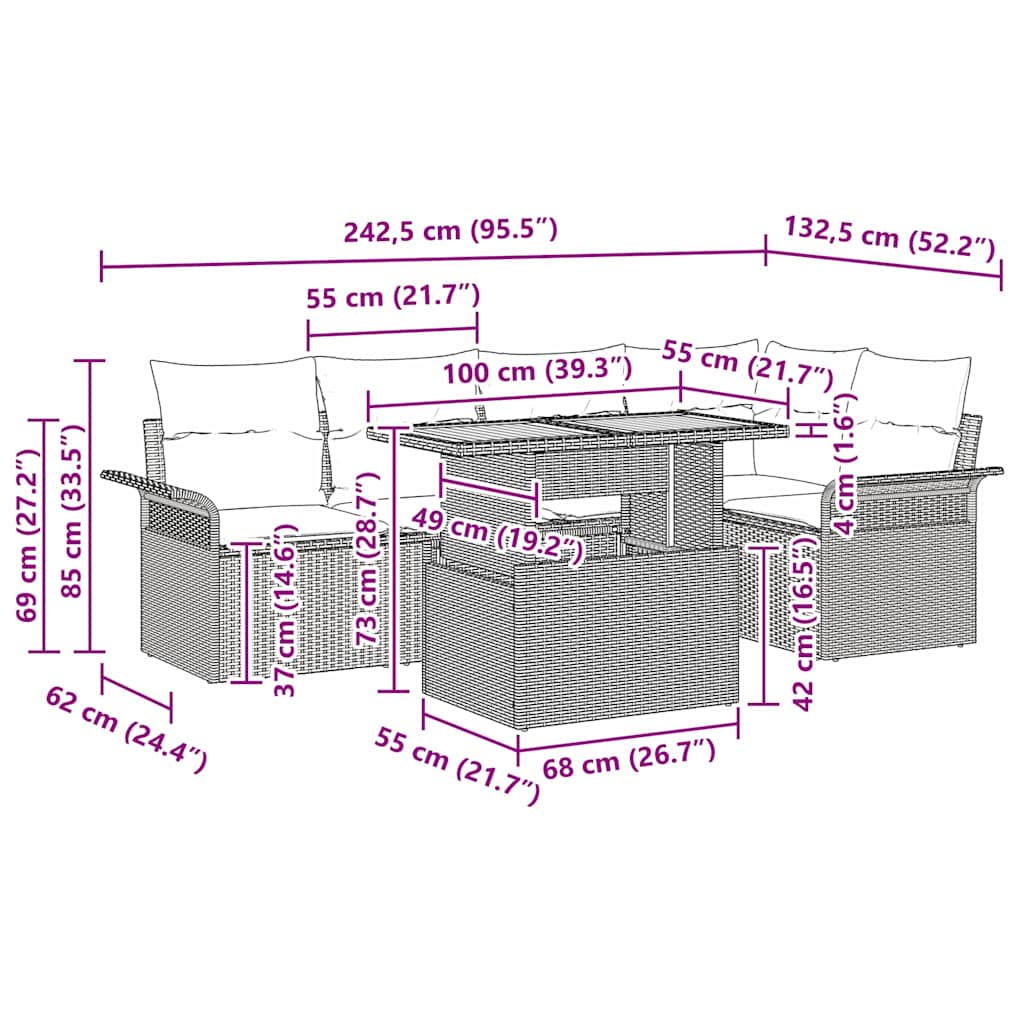 Tuin Sofa Set Met Opslag 6 Pcs Poly Riet