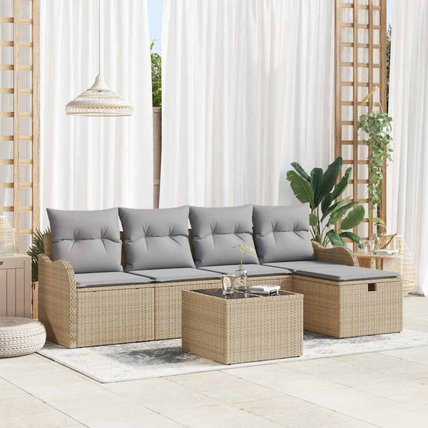 Tuin Sofa Set 5 Pcs En Crème 231 X 117 X 85 Cm Poly Riet