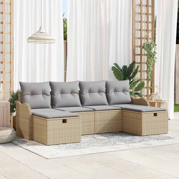 Tuin Sofa Set 6 Pcs En Crème 231 X 117 X 85 Cm Poly Riet