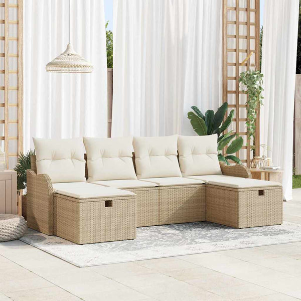 Tuin Sofa Set 6 Pcs En Crème 231 X 117 X 85 Cm Poly Riet