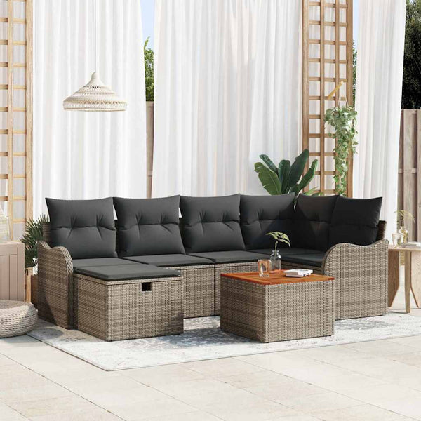 Tuin Sofa Set Met Kussen Met Opslag 7 Pcs Poly Riet