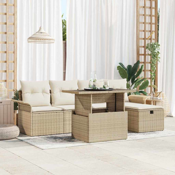 Tuin Sofa Set Met Kussen Met Opslag 6 Pcs Poly Riet