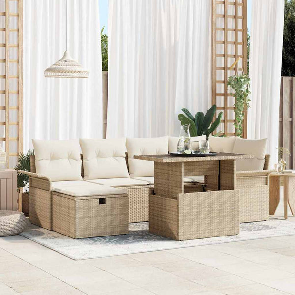 Tuin Sofa Set Met Kussen Met Opslag 7 Pcs Poly Riet