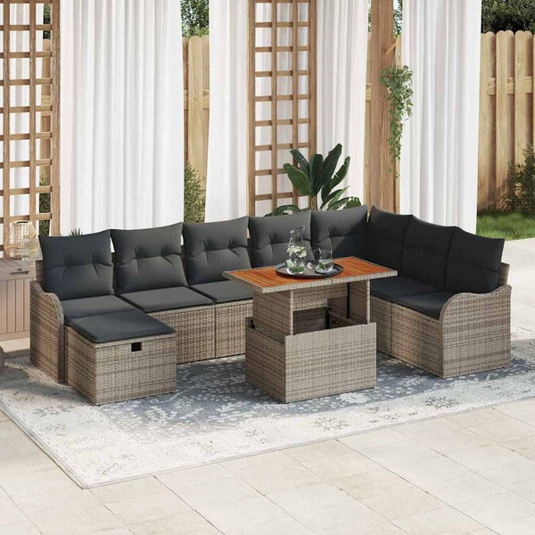 Tuin Sofa Set Met Kussen Met Opslag 9 Pcs Poly Riet
