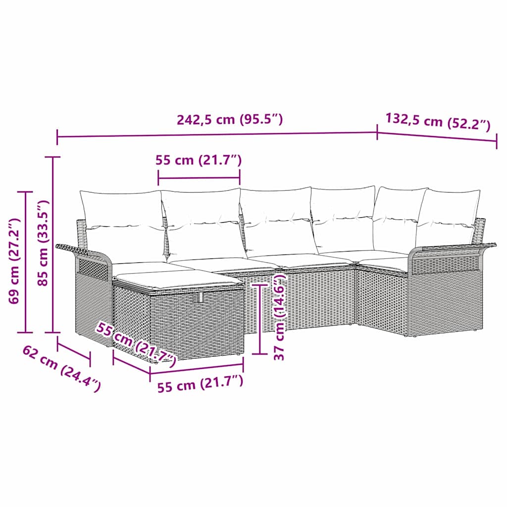 Tuin Sofa Set Met Kussen Met Opslag 6 Pcs Poly Riet