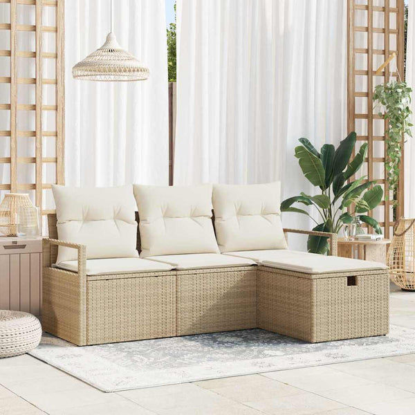 Tuin Sofa Set Met Kussen Met Opslag 4 Pcs Poly Riet