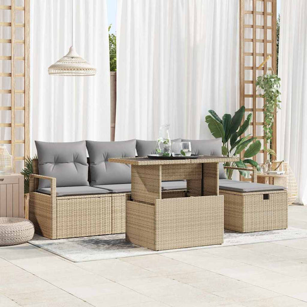 Tuin Sofa Set Met Kussen Met Opslag 6 Pcs Poly Riet