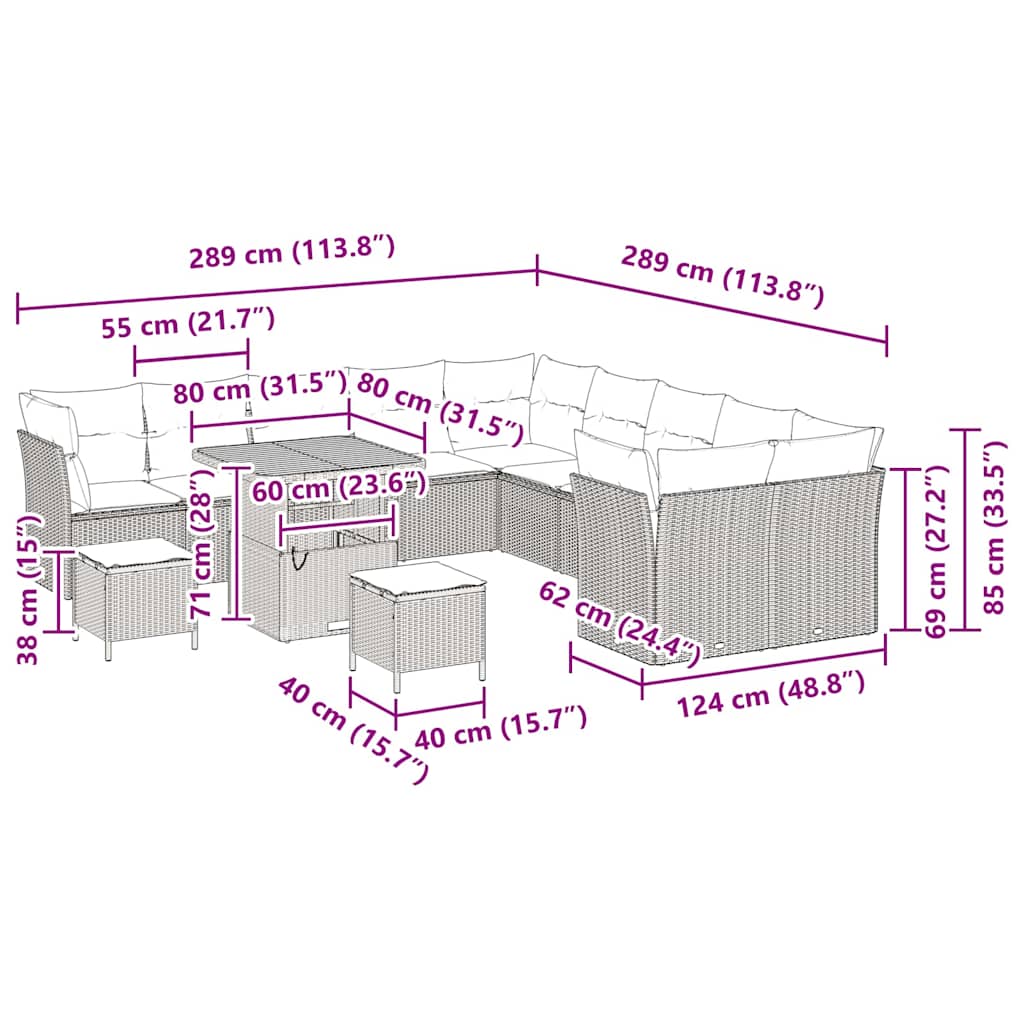 Tuin Sofa Set 13 Pcs Poly Rattan