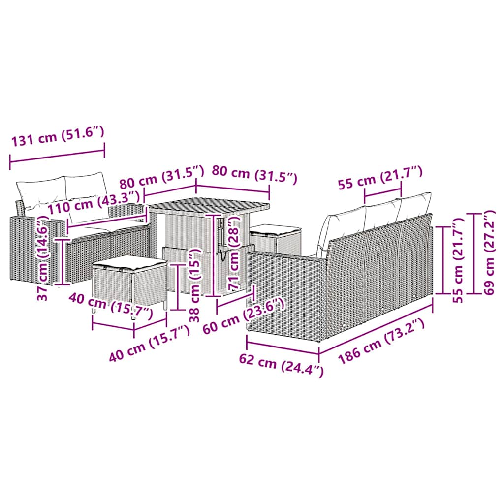 Tuin Sofa Set In Hoogte Verstelbaar 8 Pcs Poly Rattan