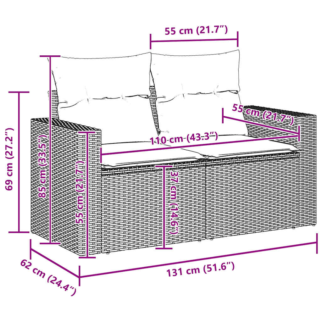 Tuin Sofa Set In Hoogte Verstelbaar 9 Pcs Poly Rattan