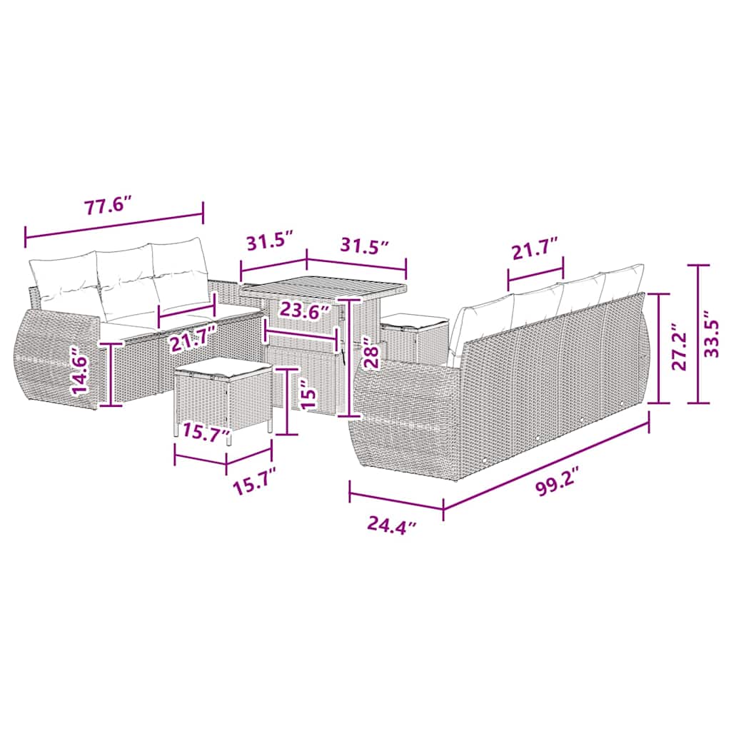 Tuin Sofa Set 10 Pcs Poly Rattan