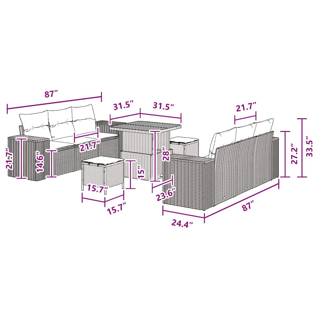 Tuin Sofa Set Met Opslag 9 Pcs Poly Riet
