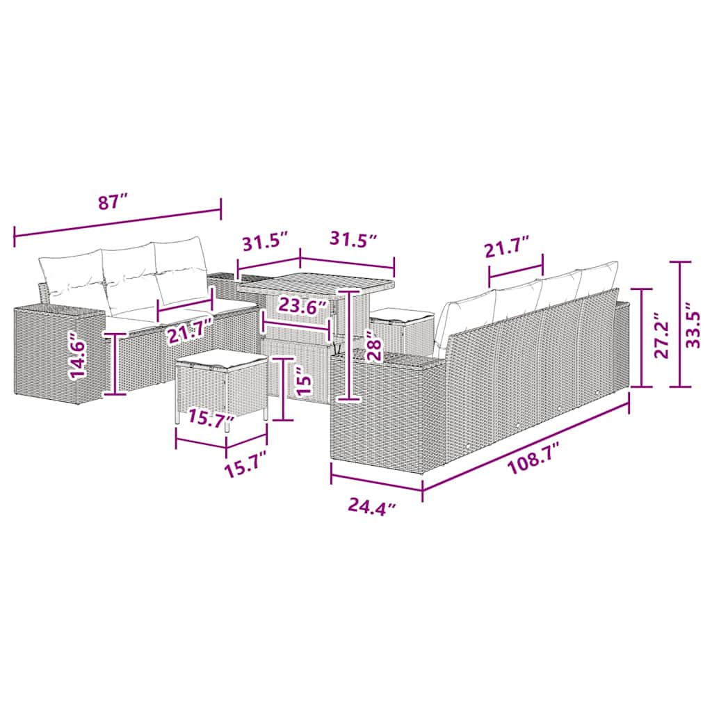 Tuin Sofa Set 10 Pcs Poly Rattan