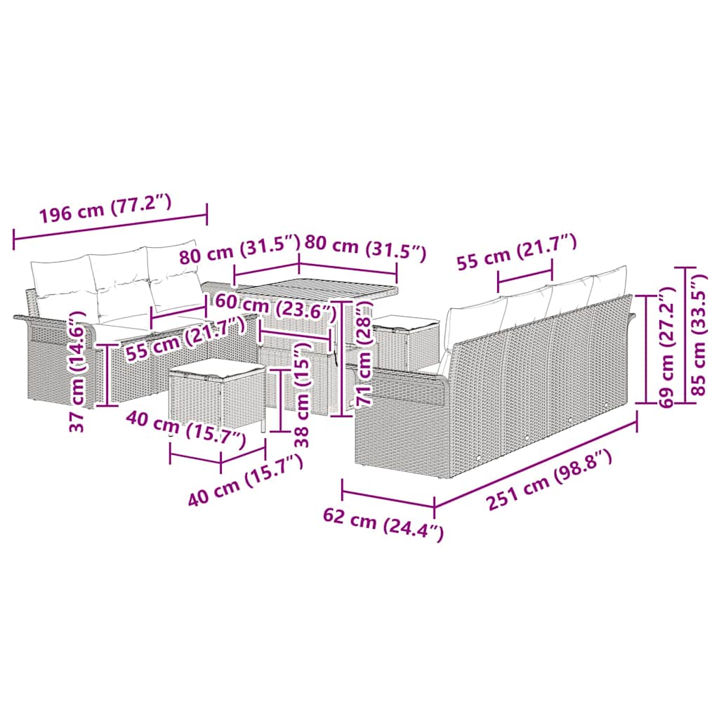 Tuin Sofa Set 10 Pcs Poly Rattan