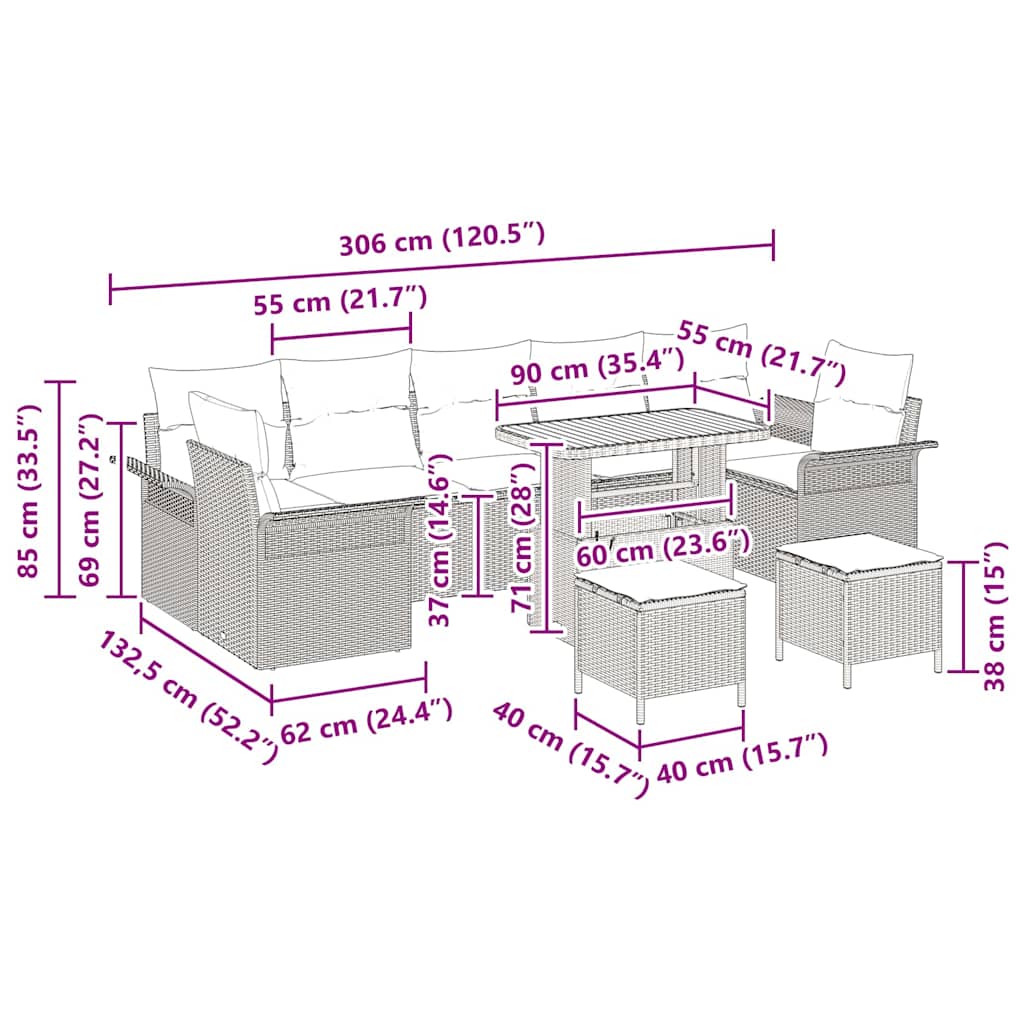 Tuin Sofa Set 10 Pcs Poly Rattan