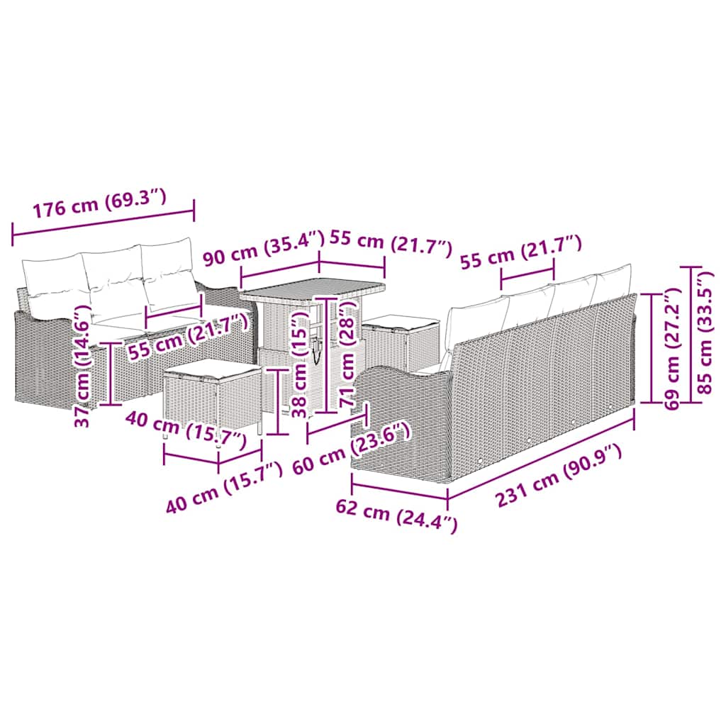Tuin Sofa Set 10 Pcs Poly Rattan
