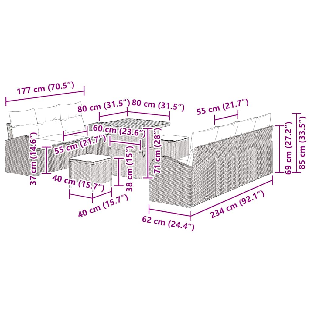 Tuin Sofa Set Met Kussen 10 Pcs Poly Riet