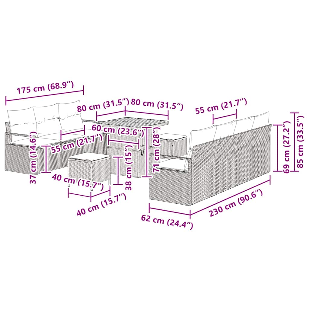 Tuin Sofa Set Met Kussen 10 Pcs Poly Riet