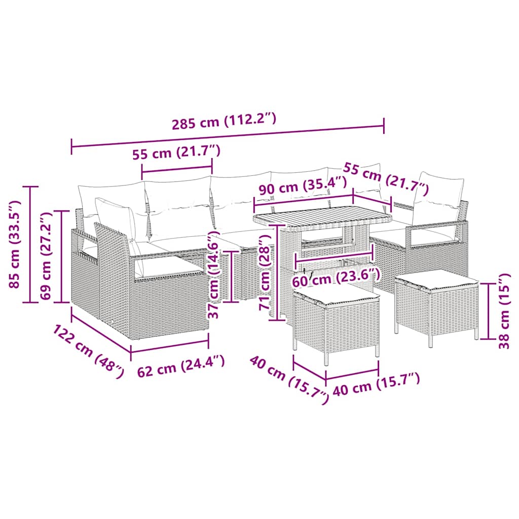 Tuin Sofa Set Met Opslag 10 Pcs Poly Riet