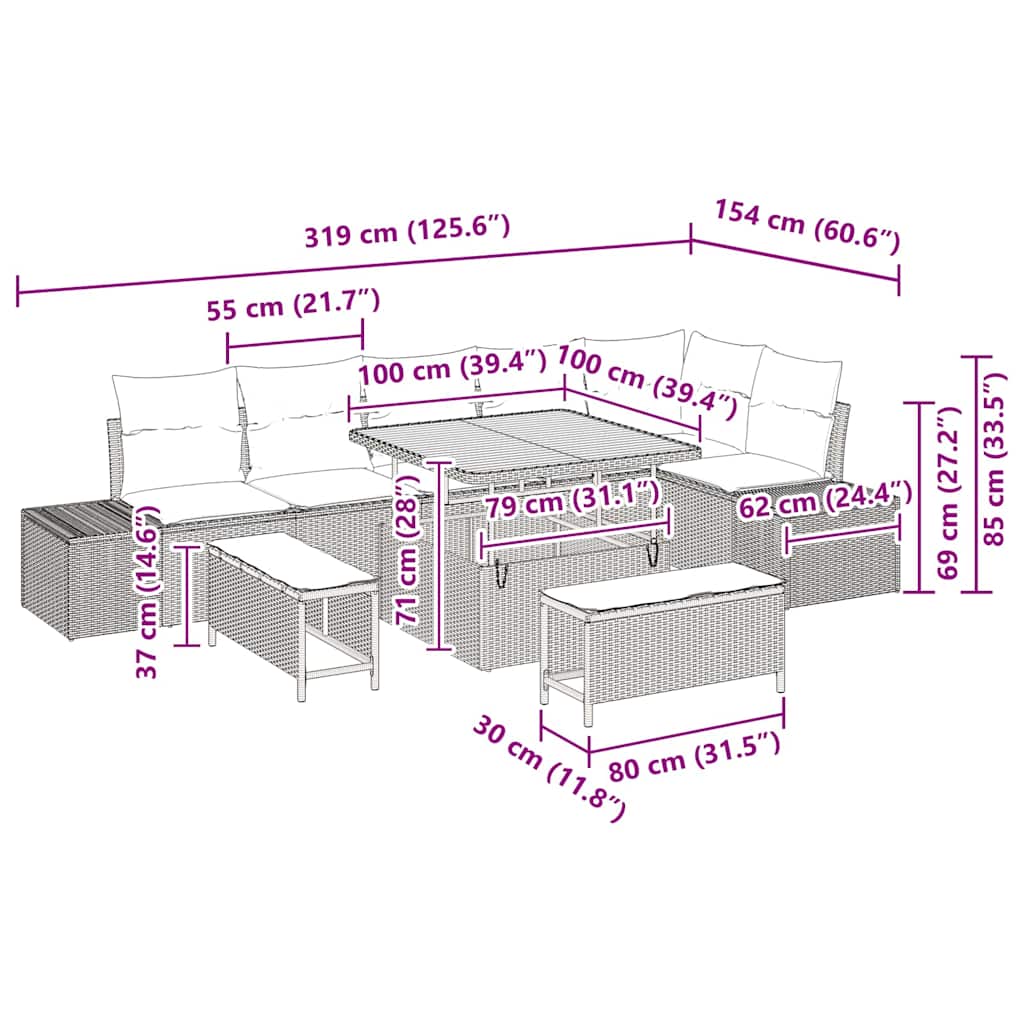 Tuin Sofa Set Met Kussen 9 Pcs Poly Riet