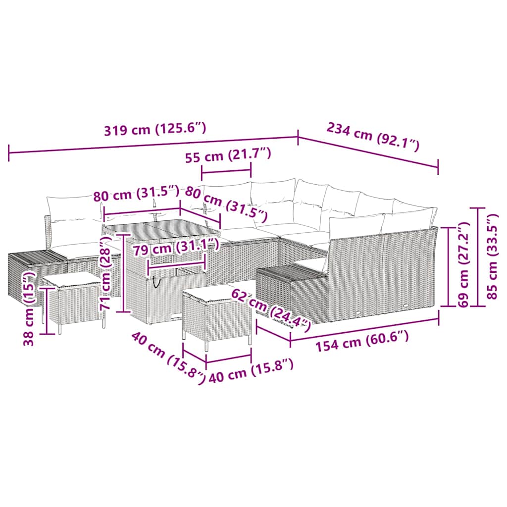 Tuin Sofa Set Met Opslag 12 Pcs Poly Riet