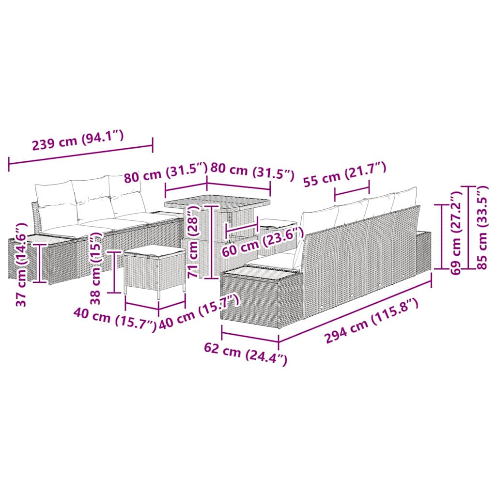 Tuin Sofa Set Met Kussen 10 Pcs Poly Riet