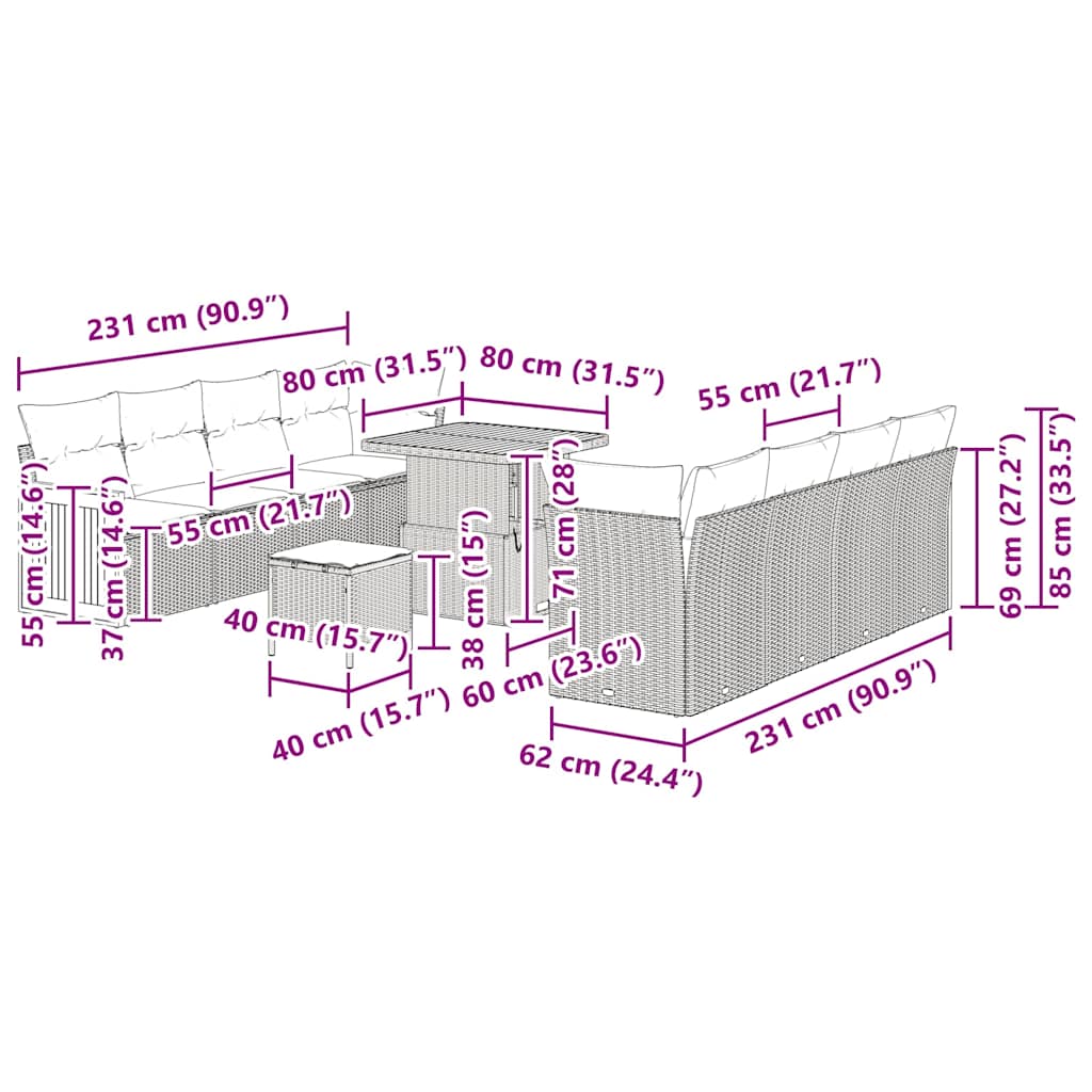 Tuin Sofa Set Met Kussen 11 Pcs En Crème 80 X 80 X 71 Cm