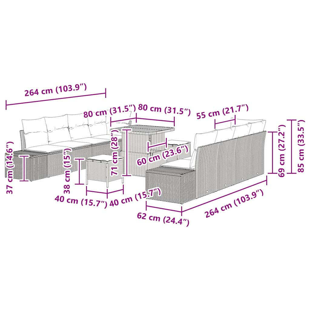 Tuin Sofa Set Met Kussen 11 Pcs En Crème 80 X 80 X 71 Cm