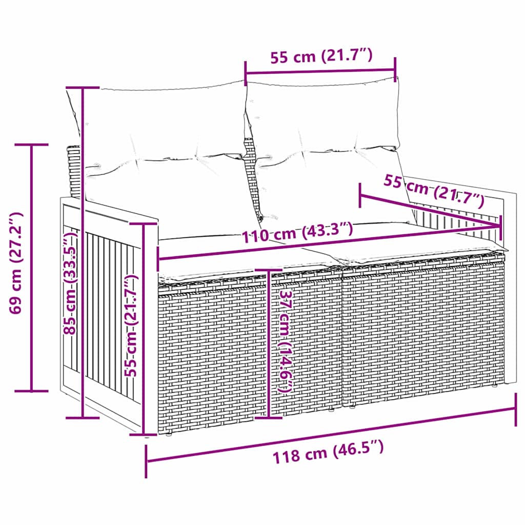 Tuin Sofa Set Met Kussen Met Opslag 8 Pcs Poly Riet