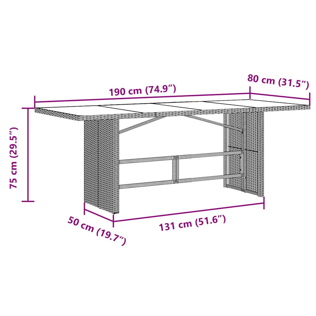 Tuin Eetset 7 Pcs 190 X 80 X 75 Cm Poly Rattan