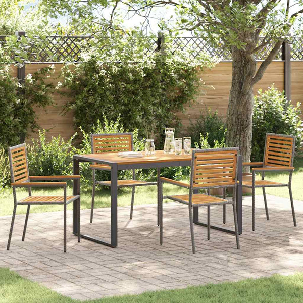 Tuin Eetset 5 Pcs En Hout 140 X 80 X 75 Cm Poly Rattan