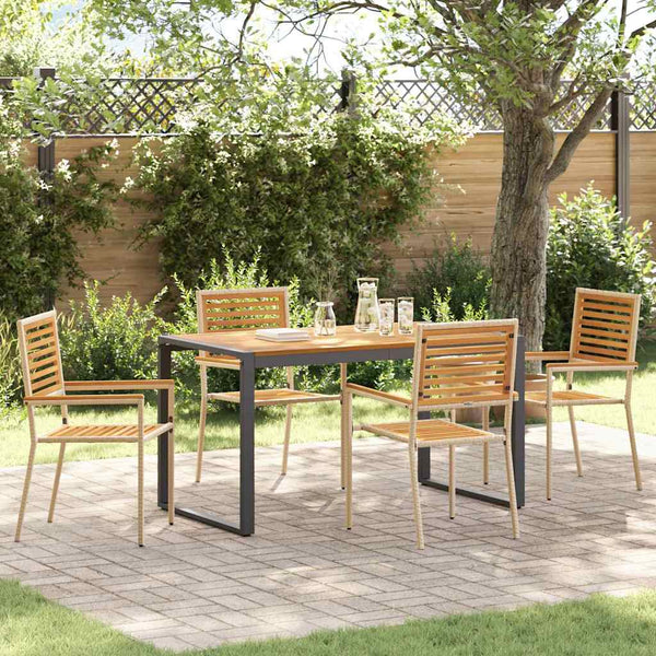 Tuin Eetset 5 Pcs En Hout 140 X 80 X 75 Cm Poly Rattan