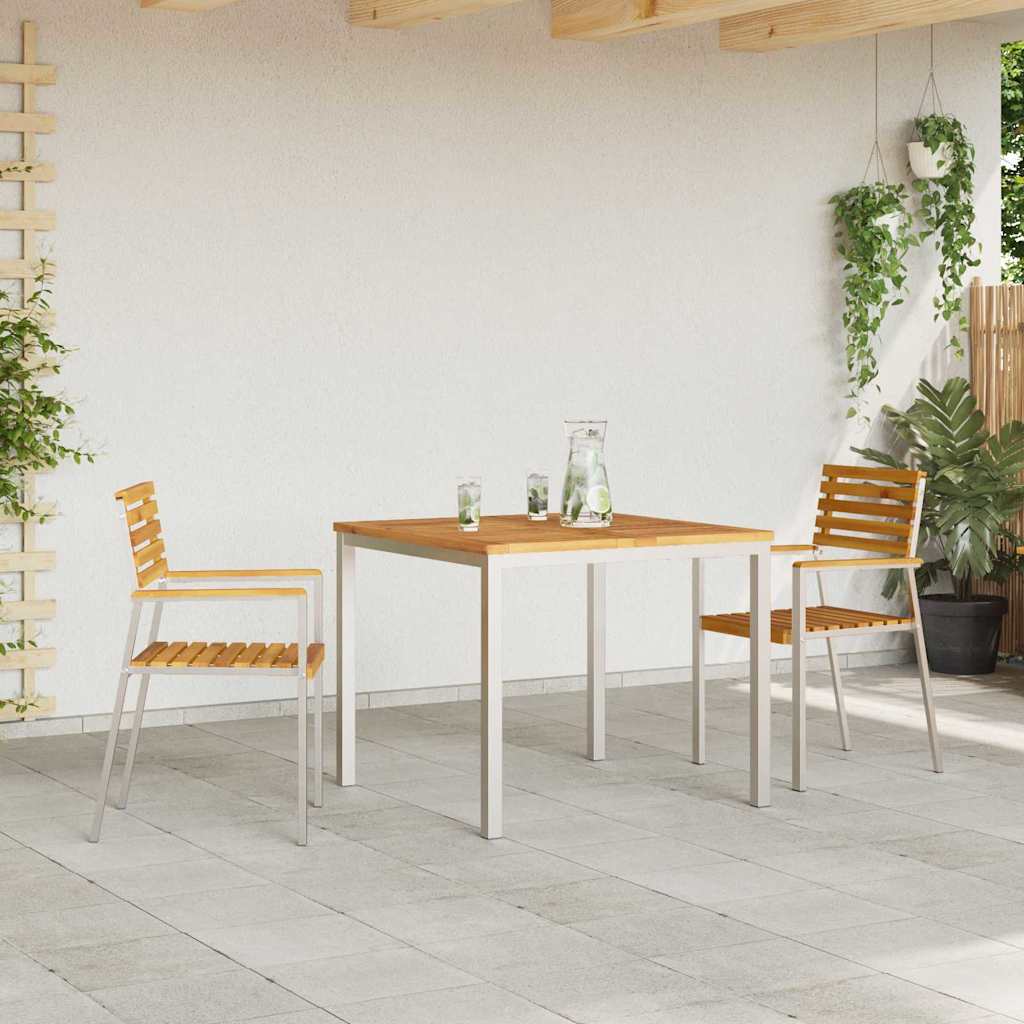 Tuin Eetset 3 Pcs Bruin Massief Acacia Hout & Roestvrij Staal