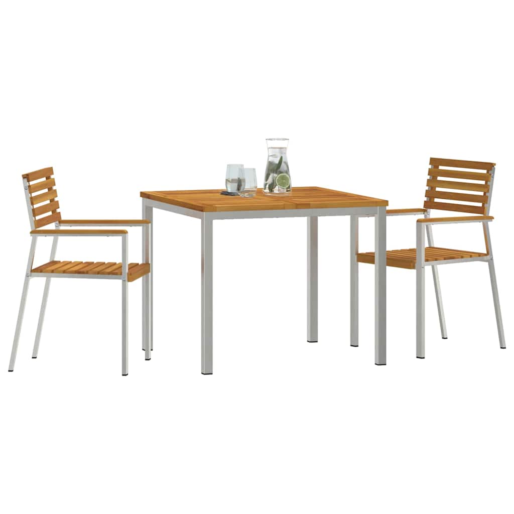 Tuin Eetset 3 Pcs Bruin Massief Acacia Hout & Roestvrij Staal