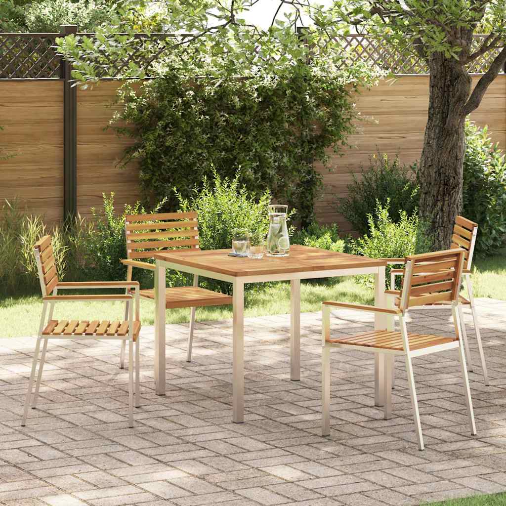 Tuin Eetset 3 Pcs Bruin Massief Acacia Hout & Roestvrij Staal